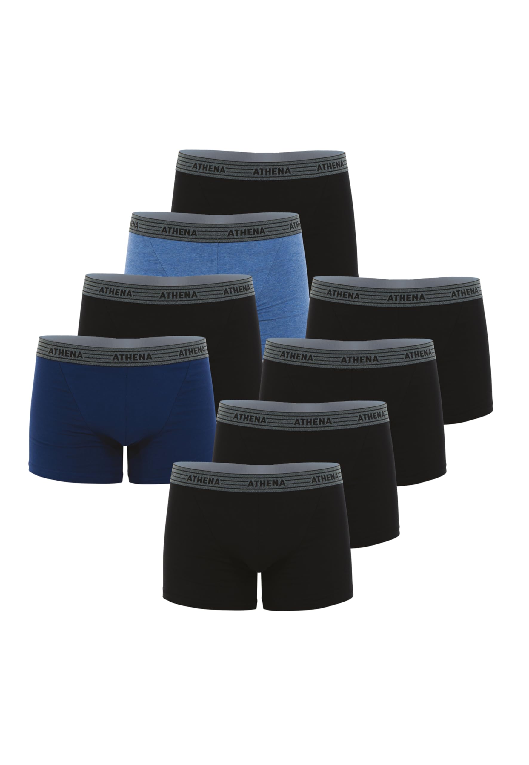 Athena Men's Promo Basic Coton Boxer Shorts, Multicolour (Noir/Noir/Noir/Noir/Bleu/Noir/Bleu Chiné/Noir 9050), Small (Manufacturer Size: 2)