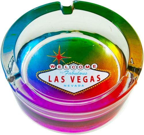 RTSI Cenicero de vidrio con base arcoíris de Las Vegas - Letrero de bienvenida de Las Vegas