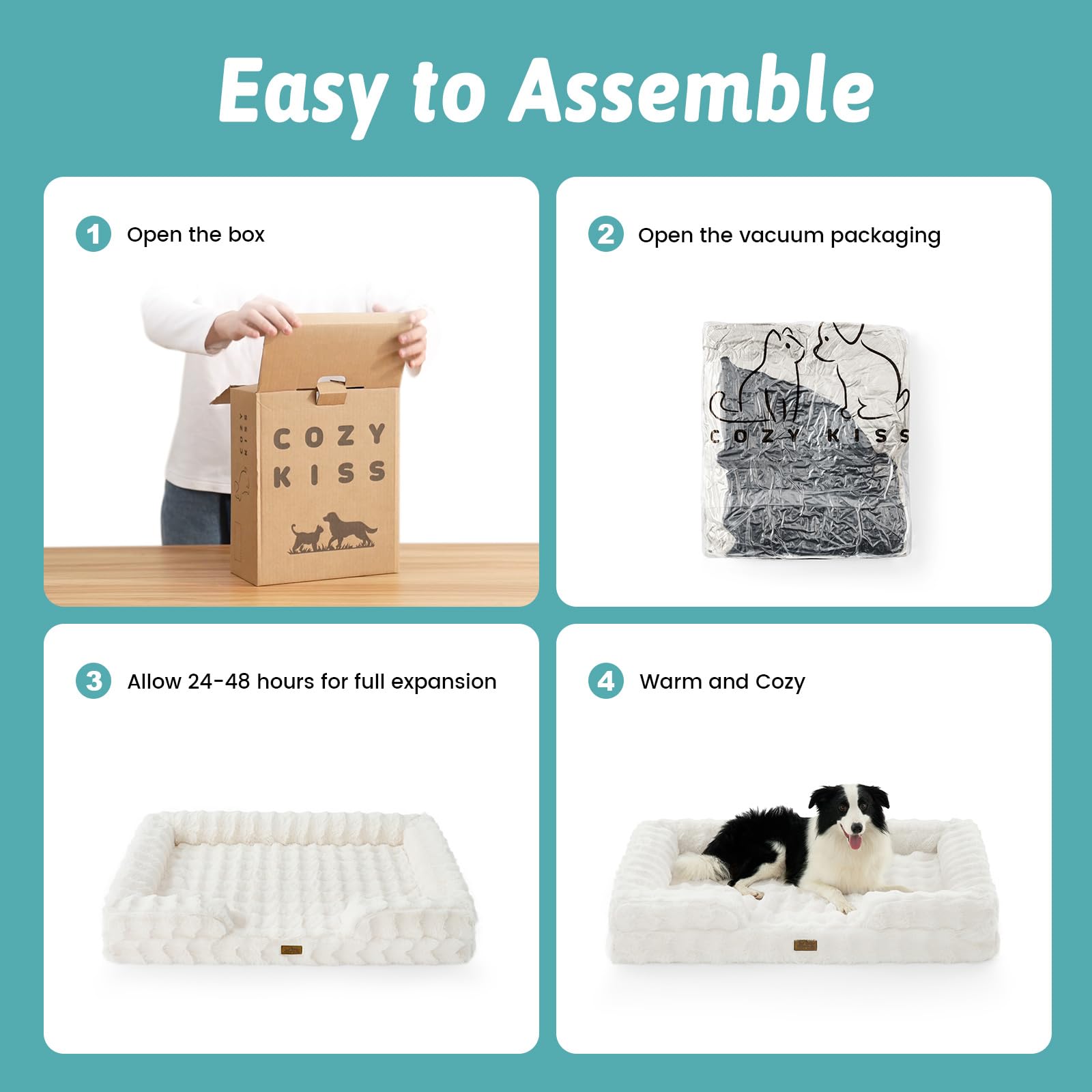 COZY KISS Self Warming Dog Bed for Large Size Dog, Faux Fur Orthopedic Puppy Sofa with Washable Removable Cover, Bolster Orthopedic Egg Crate Foam Bed for Pet Up to 100 lbs, XL 44x32x7 inch, Beige - image 8