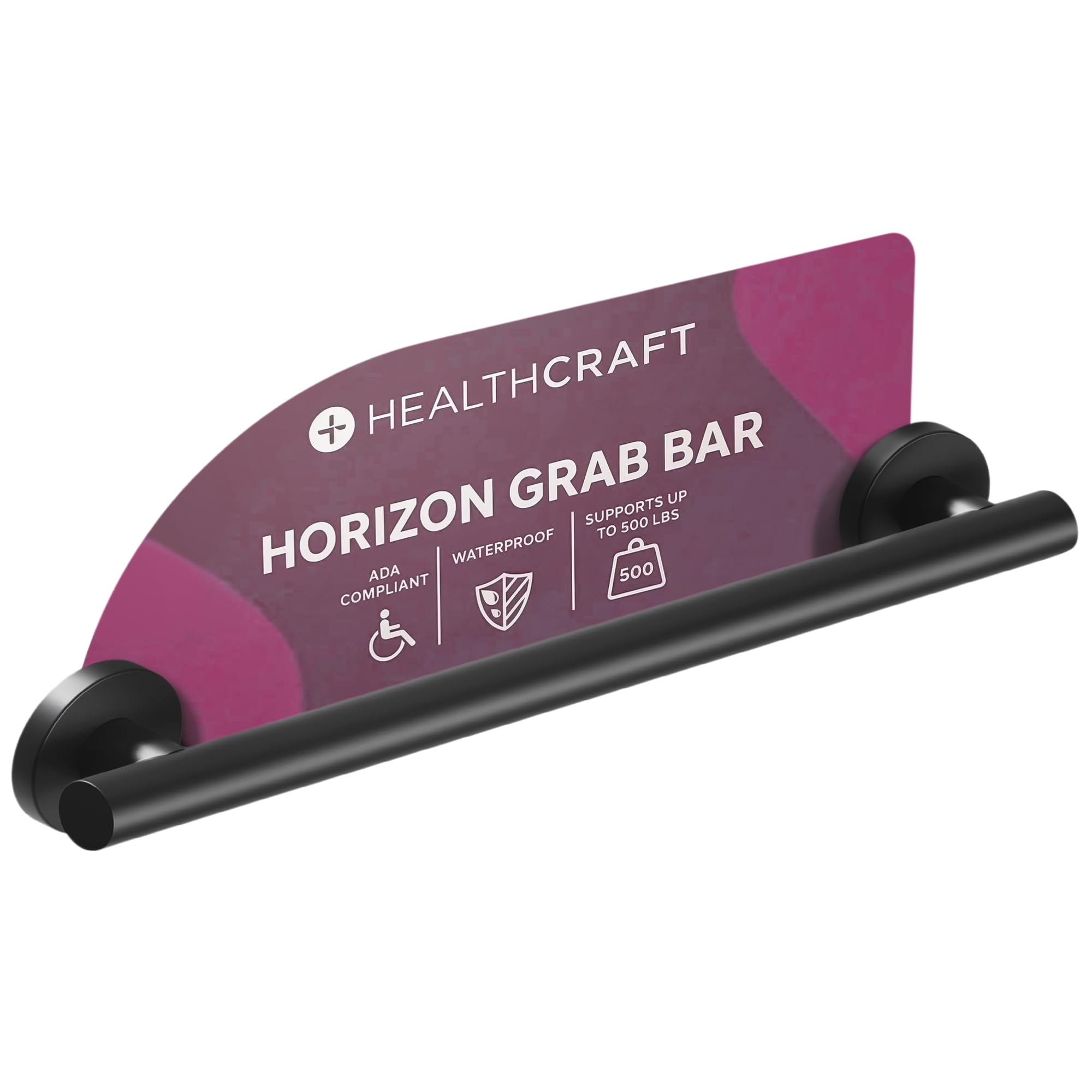 HEALTHCRAFT Horizon Haltegriff, ADA-konform, Badezimmer-Sicherheitsstange, Edelstahl-Duschgriff, 227 kg Unterstützung, moderne Badezimmerstange für Dusche, Badewanne und WC-Wand (1, mattschwarz, 45,7