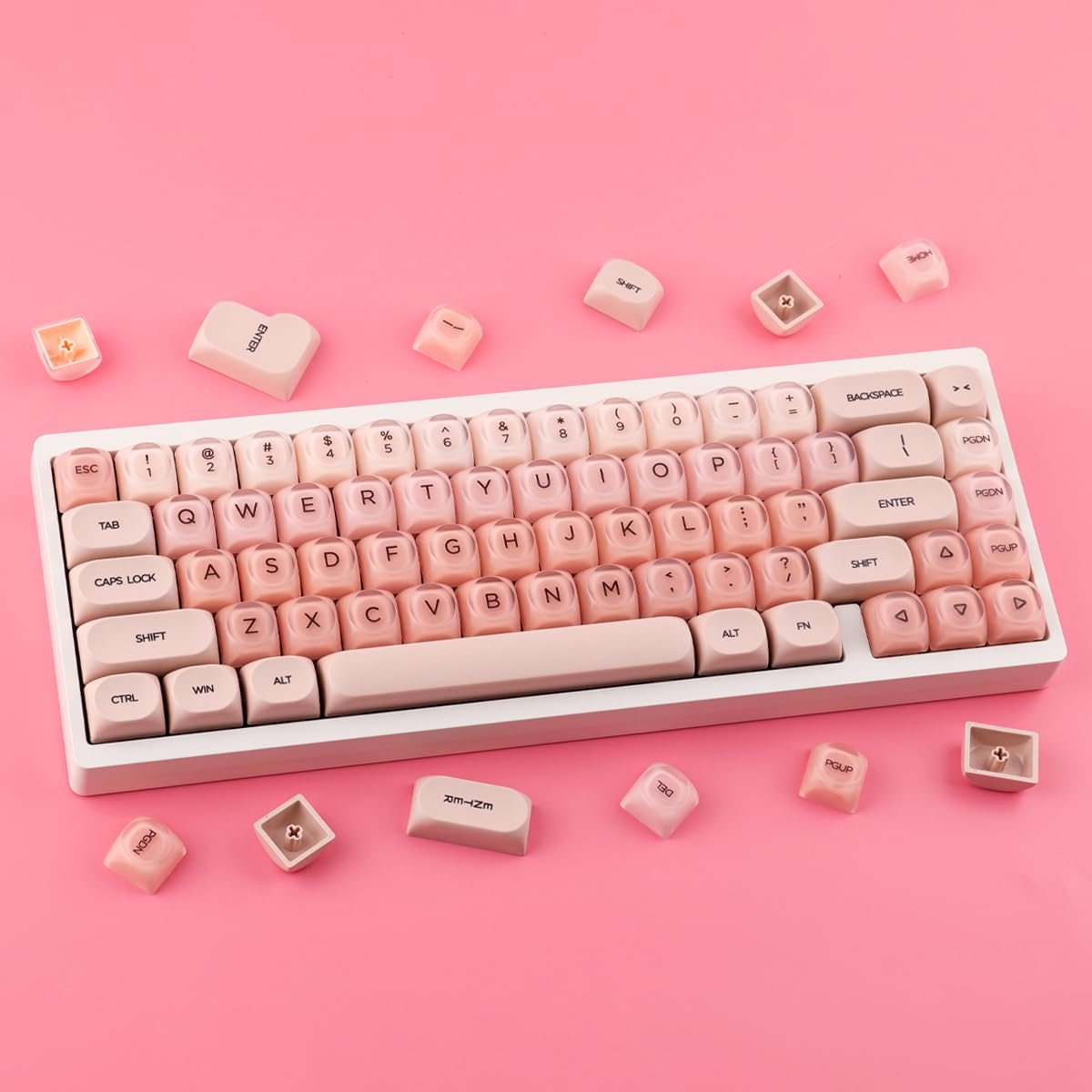 Crystal Jelly PBT Keycaps - 132 klawisze HOA Profile przezroczyste Double Shot Pink Foundation Keycaps for Cherry MX Switch Mechanical Keyboards