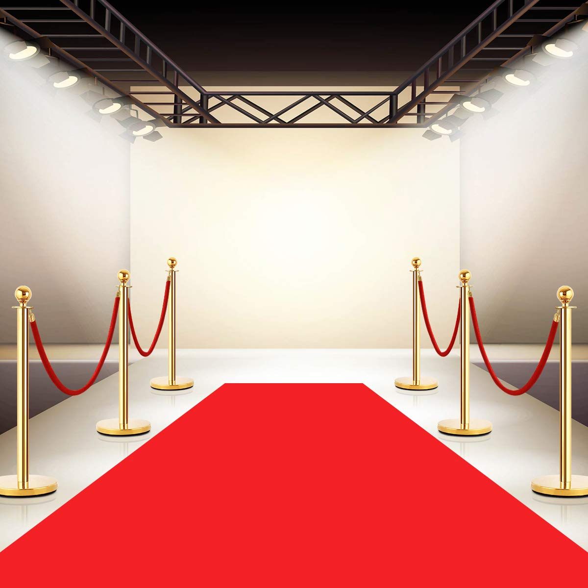 Best Deal Goplus 6Pcs Stainless Steel Stanchion Posts Queue Pole Retractable 4 Ropes Crowd Control Barrier with 5Ft Red Velvet Rope, Gold