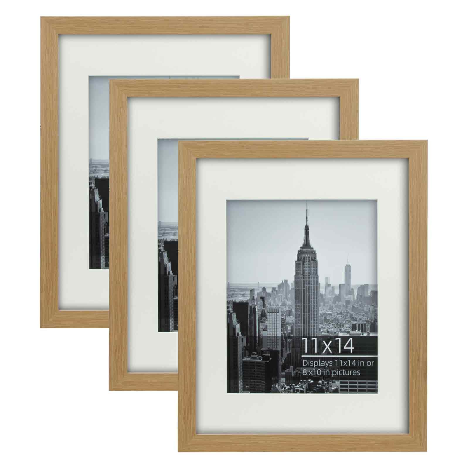 Eitida11x14 Inch (28x36 cm) Matted 8x10 (20x25 cm) Modern Gallery Picture Frame Collage Set, Natural Oak Textured Wood Grain Profile,3 Pack