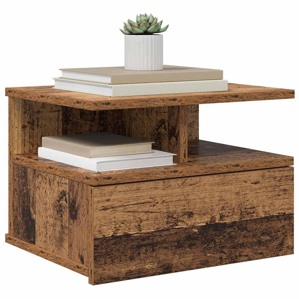 Vidaxl Floating Nightstand With Drawer 2 Pcs Old Wood 40 X 31 X 28 Cm