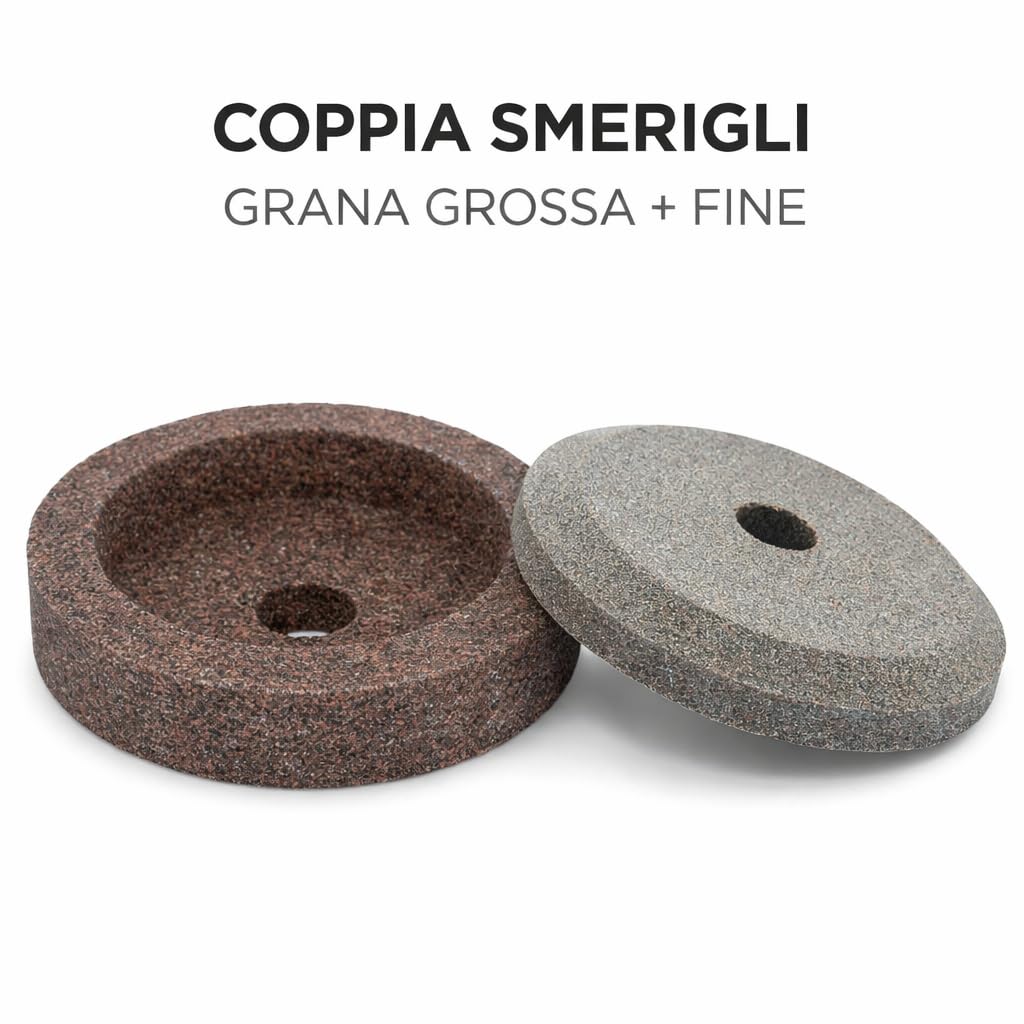 Coppia Smerigli Affettatrice Tazza 48x15x8 Grana Grossa + Gradino 50x8x8 Grana Fine Foro 8 mm Ricambio Affilatoio COFFEEE