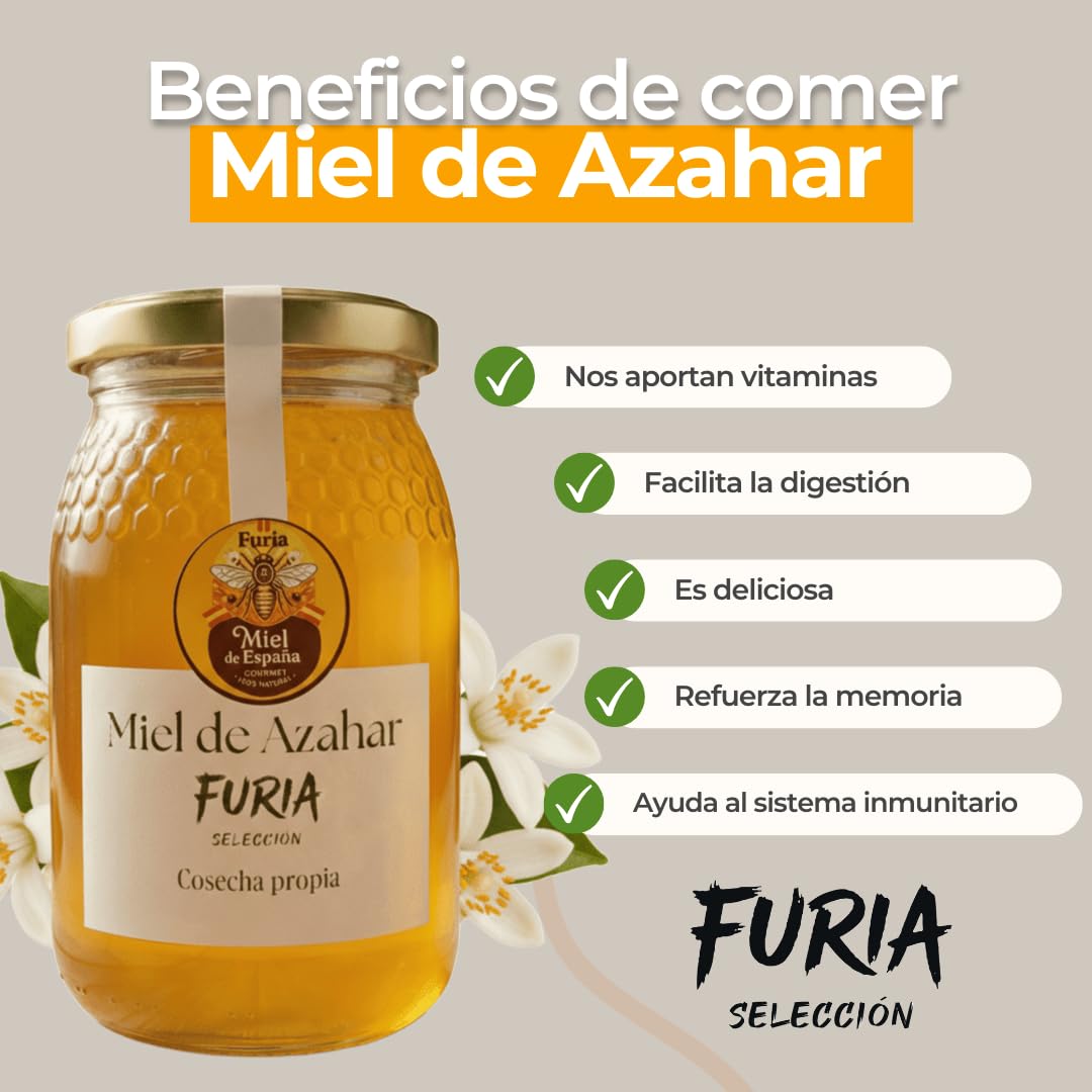 Miel de Azahar Cruda 500g – 100% Miel Pura de Abeja, Sin Pasteurizar – Flor de Naranjo Valenciana, Cosecha Propia Ecológica – Tarro de Cristal Reutilizable