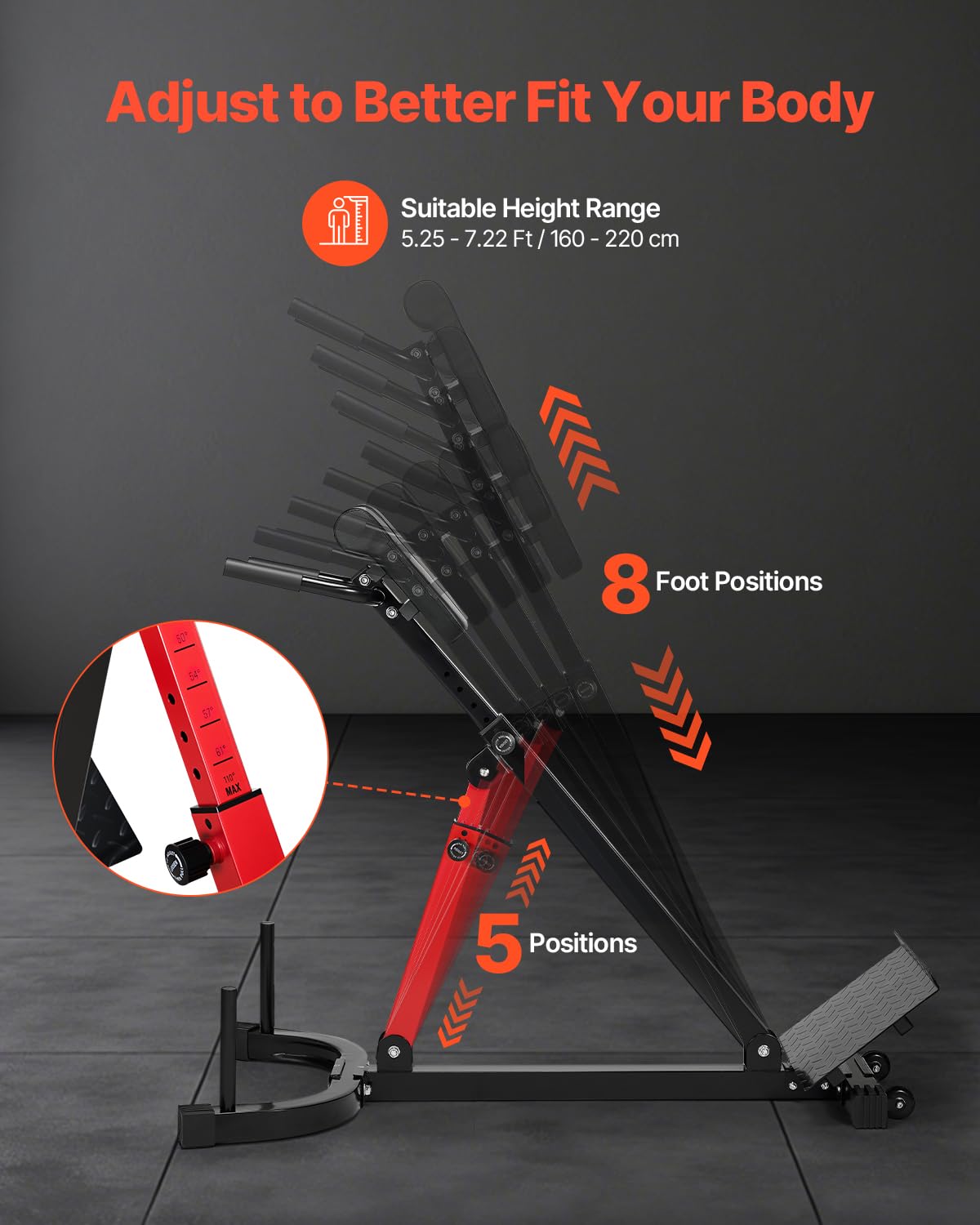 VEVOR Panca Iperestensione Sedia Romana, Macchina di Estensione Regolabile 158 kg, Attrezzatura per Muscoli Posteriori della Coscia, Parte Addominale, Panca Allenamento Palestra Domestica