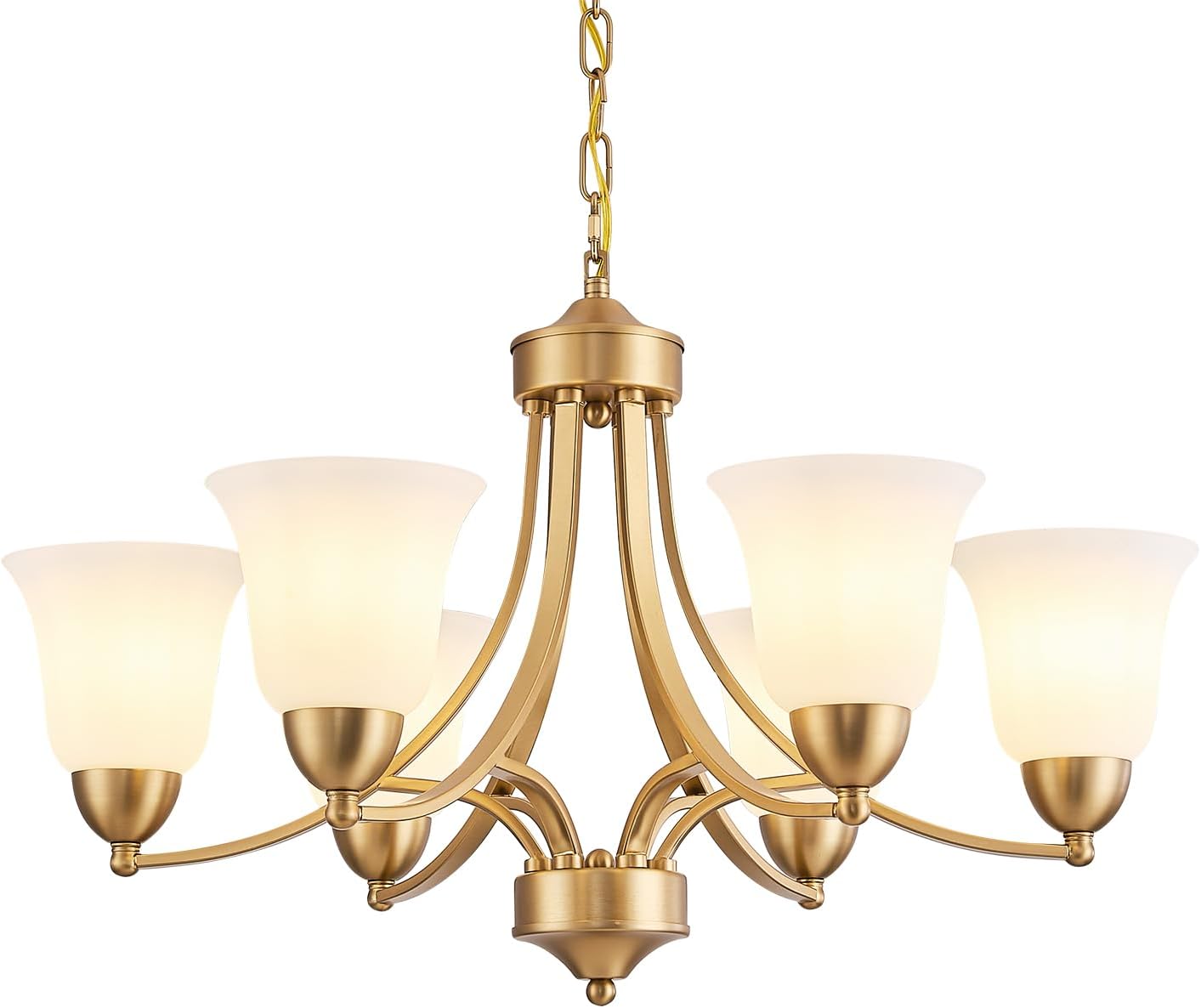 6-Light Gold Chandeliers for Dining Room with Frosted Glass Modern 47.2'' Ceiling Hanging Light Fixtures Classic Farmhouse Pendant Lighting for Kitchen Island, Dining Table, Adjustable Height 6 Light gold Chandelier