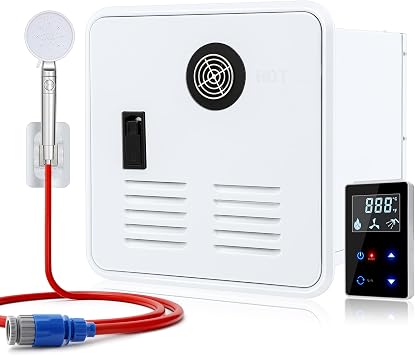 RV Tankless Water Heater, 61,000 BTU On Demand Instant Propane Gas RV Tankless Hot Water Heater with White Door and Remote, 3.9 GPM, 12V,Multi-Protection for RVers Everyday Use