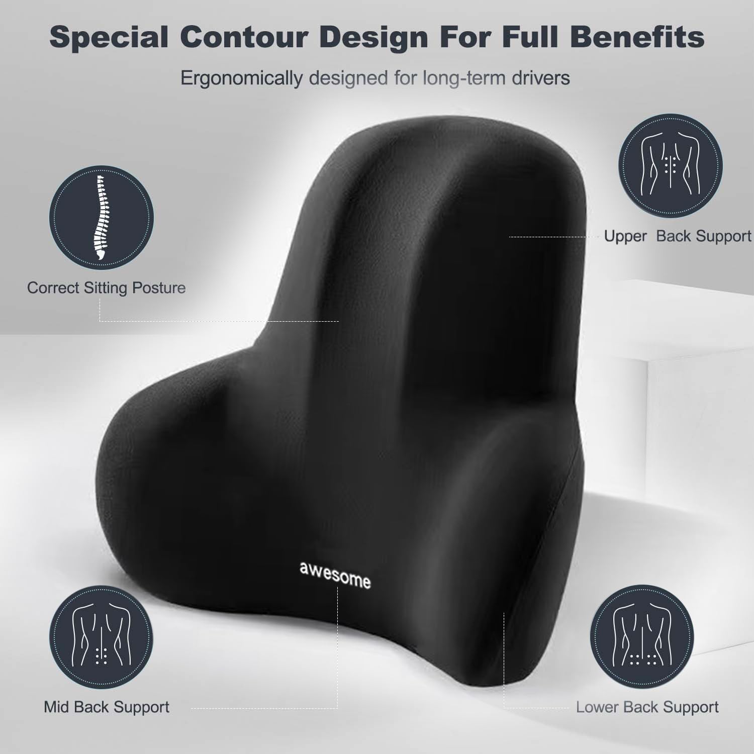 Coussin Lombaire Voiture AIXIMA - Mousse Mémoire De Forme, Gris, Pour Siège Auto, Bureau, Chaise De Jeu Coussin Lombaire Pour Voiture