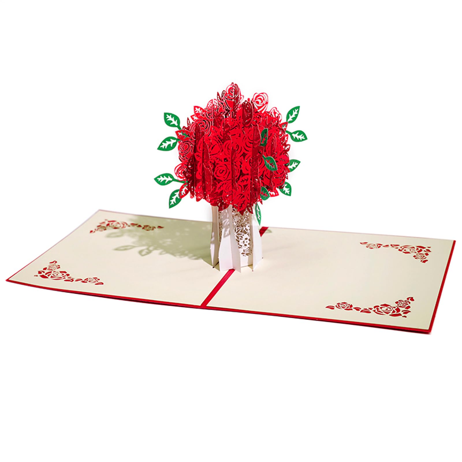 3D Pop Up Karten Grußkarten Weihnachtsbaum Lasergeschnittene Karte mit Umschlag für Weihnachten und Happy New Year (3D Rosenstrauß, 4 Stück)