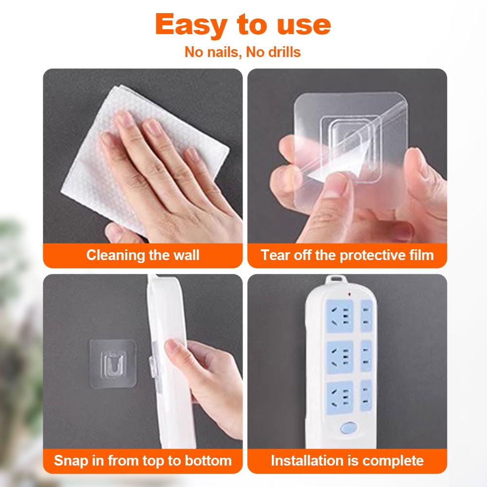 JUDUNA Ganchos de pared adhesivos transparentes de doble cara sin clavos, sin daños y sin rastro, ganchos autoadhesivos fuertes para baño y cocina, oficina, sin uñas, sin daños y sin rastros (50)