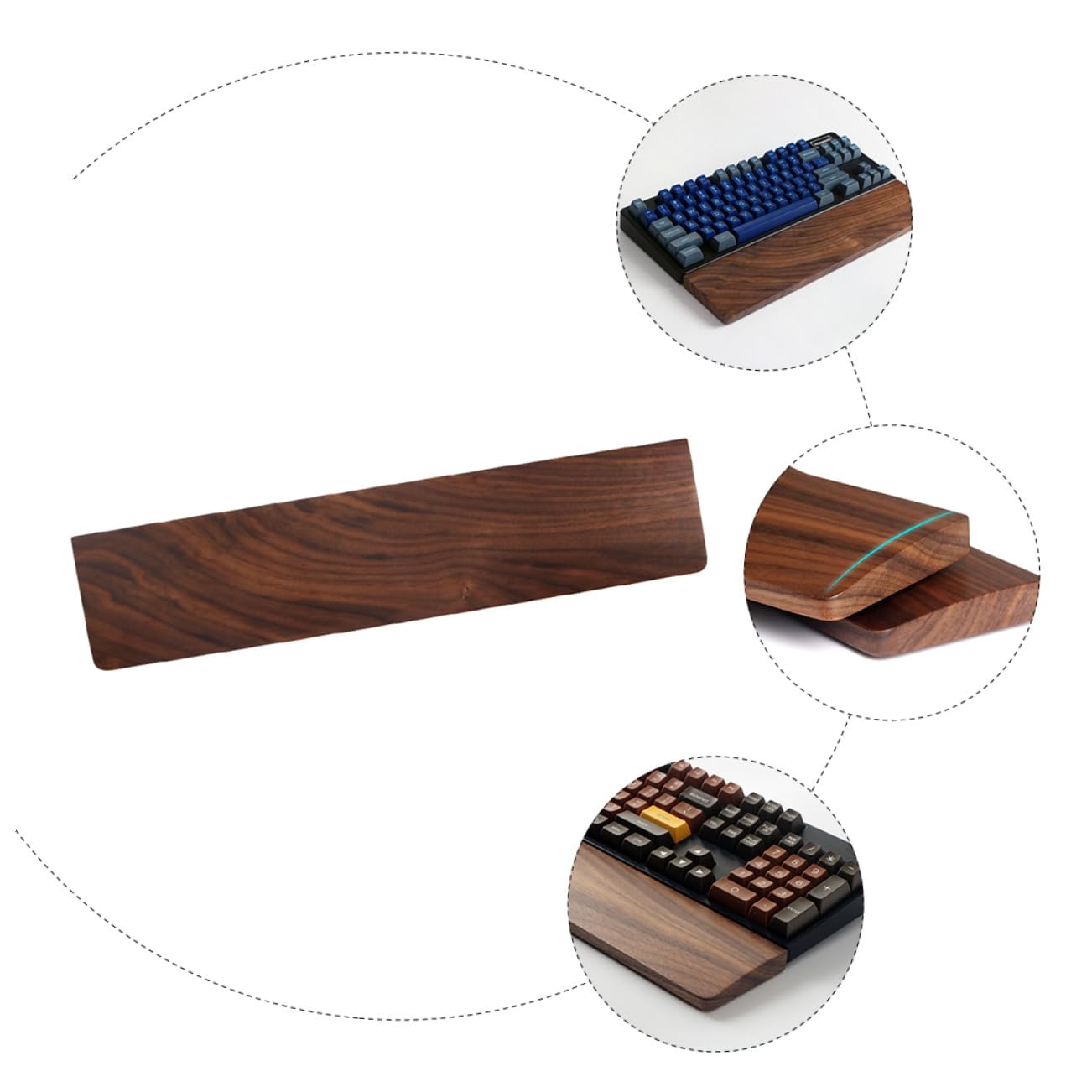 Handgelenkauflage 440mm aus Walnussholz für Tastatur