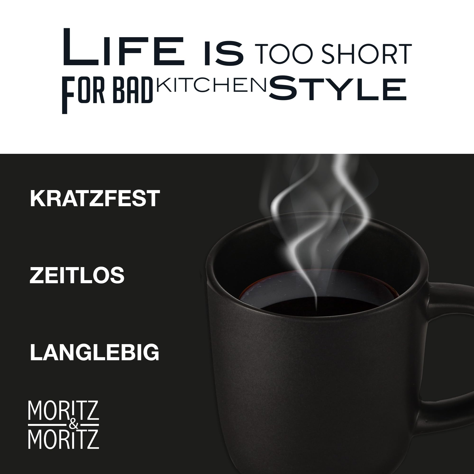 Moritz & Moritz NORDIC Set di 6 tazze da caffè nero - ca. 300 ml in gres di alta qualità - Design elegante con manico - tazze con manico per caffè, tè, cioccolata calda, cappuccino