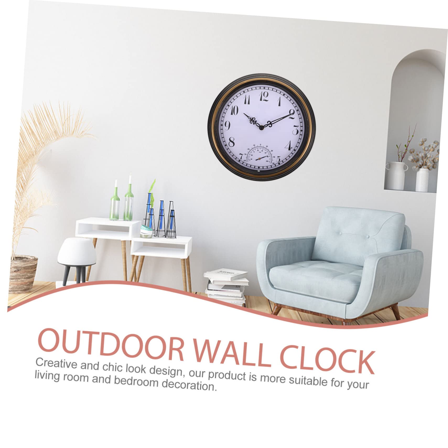 IMIKEYA Orologio Da Parete Con Termometro Decorazione Per Interni Ed Esterni Design Classico Per Cucina e Giardino Misura Temperature Da Compatte Per Casa e Ufficio