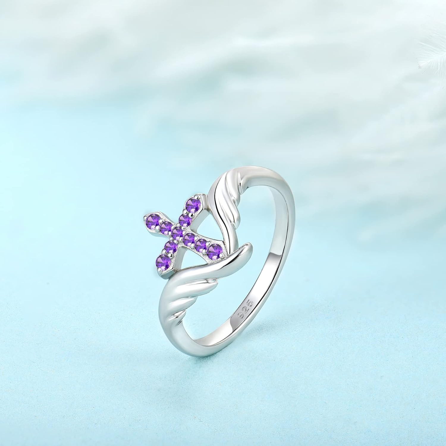 STARCHENIE Cross Ring 925 Sterling Silver Angel Wings Ring for Women Size 5-10 - Image 4
