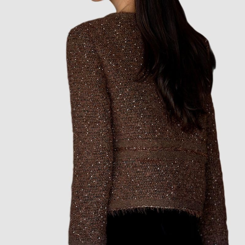 Veste en laine tweed femme col rond veste affaires automne hiver