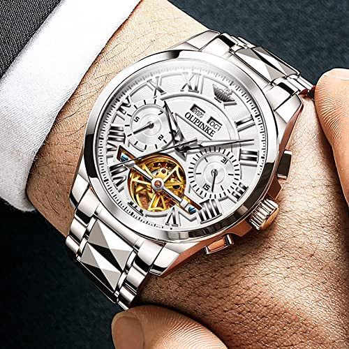 Image of OUPINKE Watches for Men Automatic Skeleton Self Winding Dress Wrist WatchBusiness Waterproof Luminous Tungsten