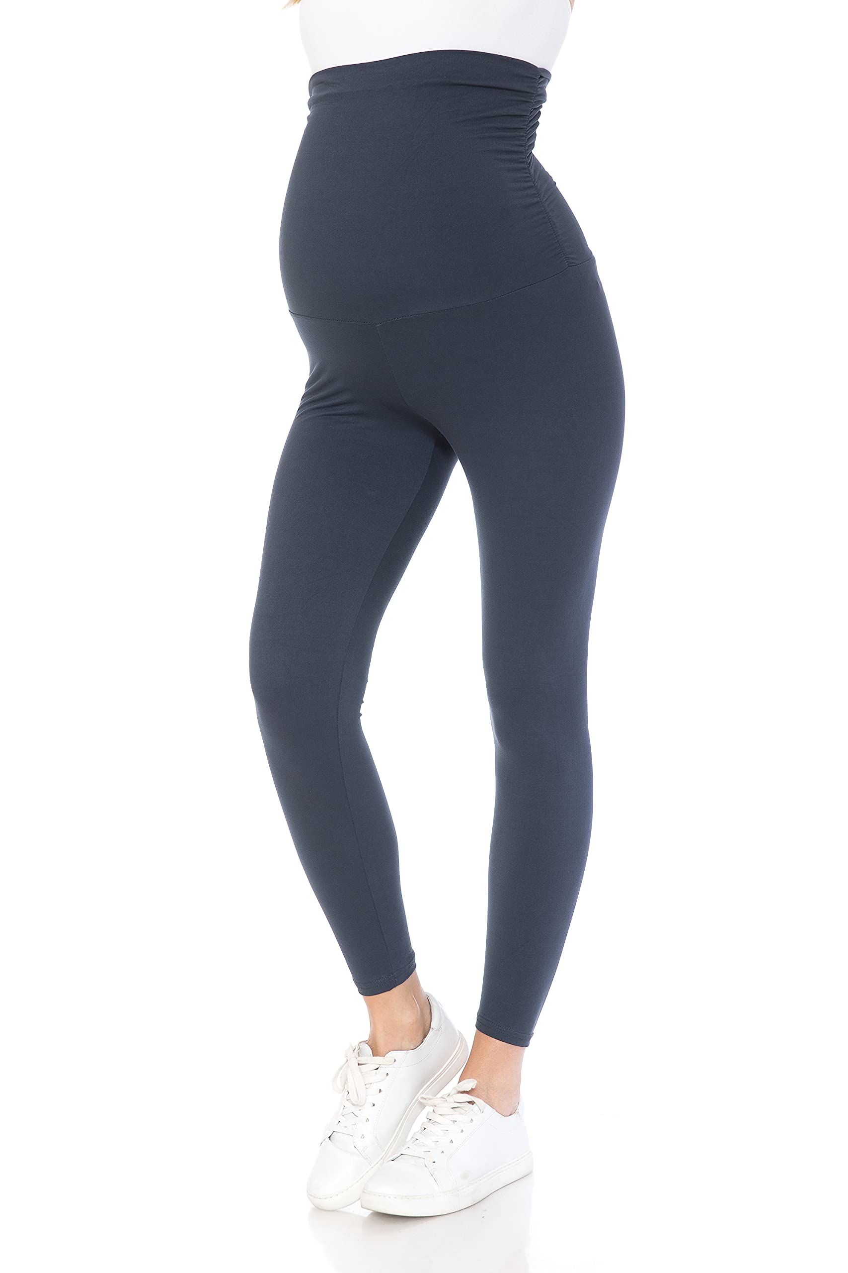 Leggings Depot Damskie legginsy ciążowe nad brzuchem, do noszenia w ciąży, na co dzień, do jogi, antracytowy, M