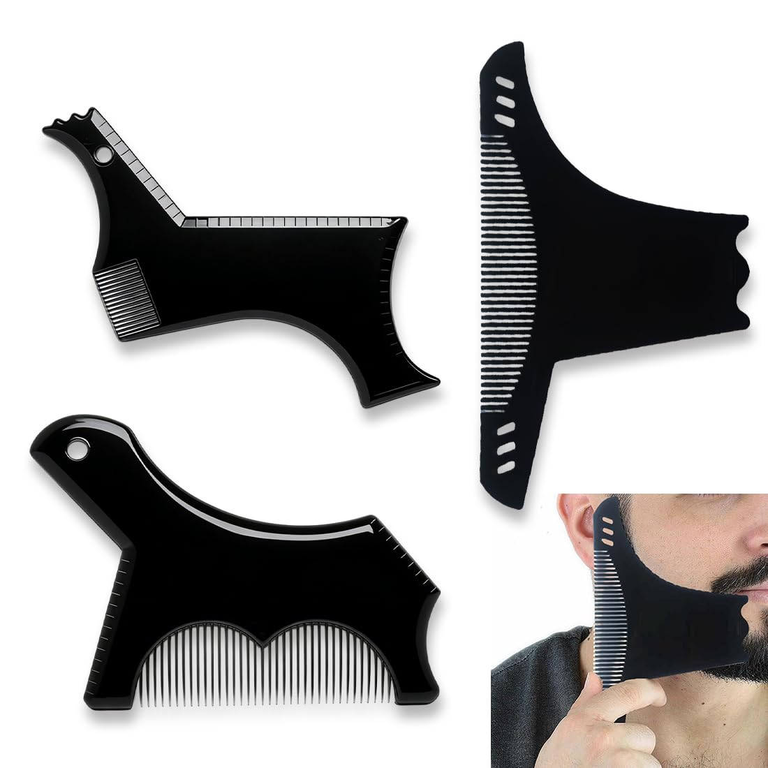 3 Pezzi Modello per Barba Strumento per Modellare, Template per Styling Barba con Pettine per Uomo