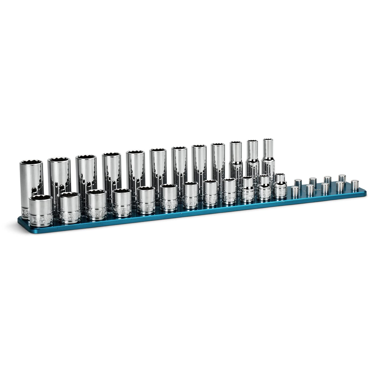 Capri Tools 3/8 in. Drive 12-Point Shallow and Deep Socket Set, Metric, 8 to 19 mm, 24-Piece with Billet Aluminum Socket Rail — image 1