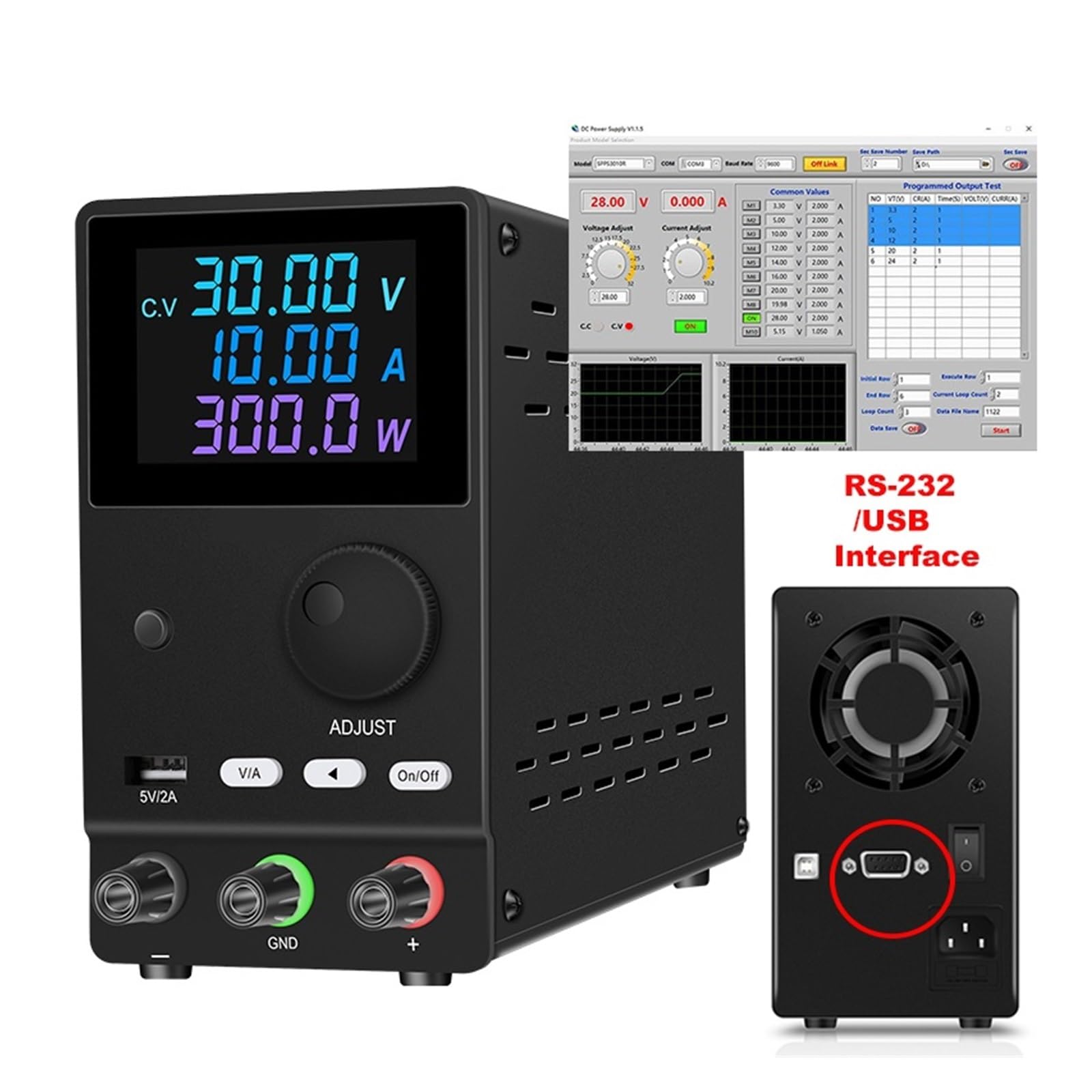 USB DC Lab Zasilacz Regulowany interfejs Opcjonalne oprogramowanie PC Laboratoryjny stabilizowany regulator napięcia Precyzyjny Wydajny Stabilne Napięcie Wyjściowe(SPPS-A 30V10A-RS232)