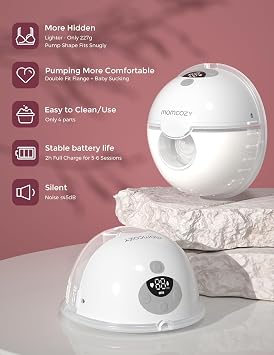 Momcozy M5 Hands Free Breast Pump, Wearable Pump of Baby Mouth Double-Sealed Flange with 3 Modes & 9 Levels, Electric & Portable Pump, 2 Count, Gray