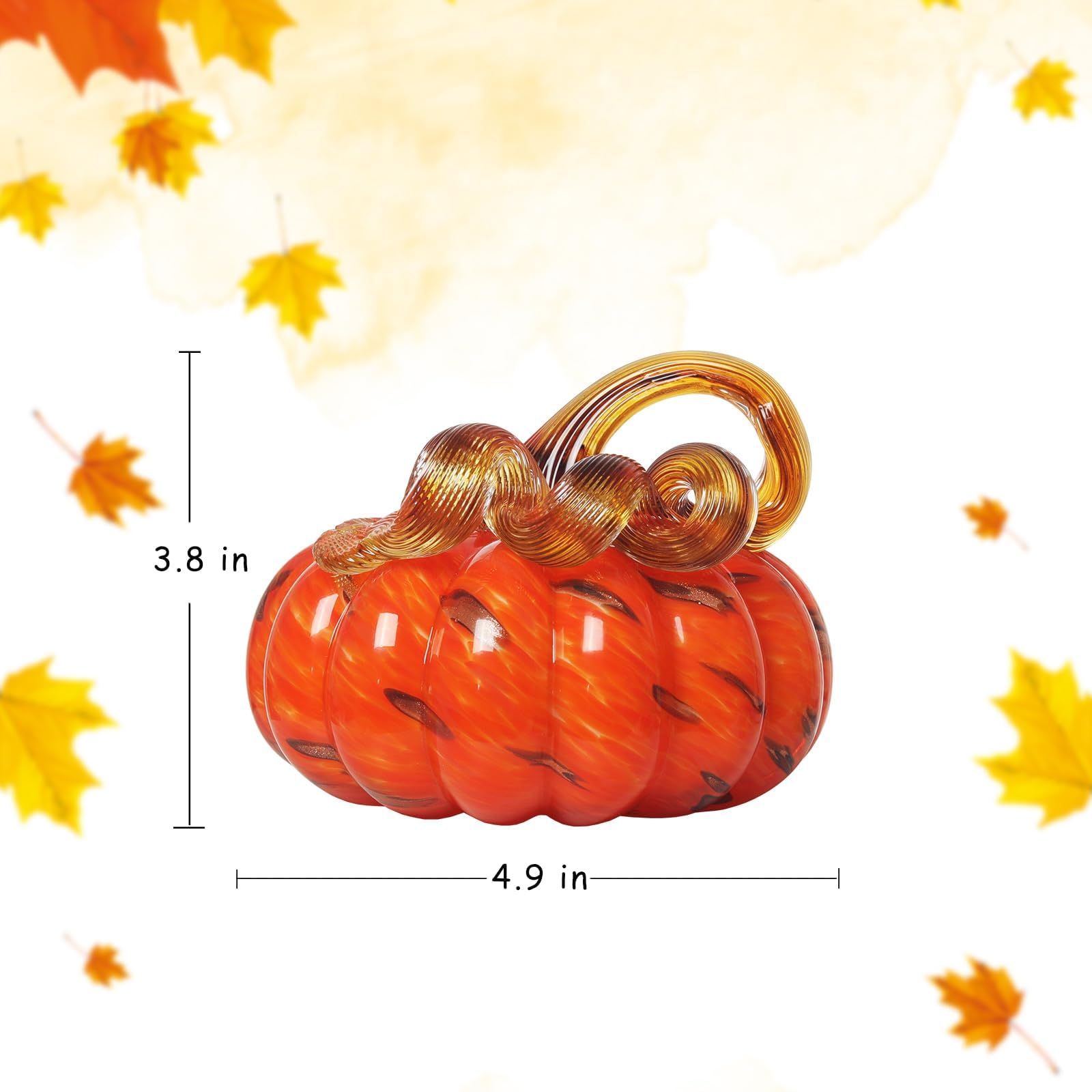 LONGWIN Hand Blown Glass Orange Pumpkin Figurines 4.9 x 3.8 Inch Crystal Fake Pumpkin Collectible Figurine Home Decorations for Tabletop Hallowee - Image 4