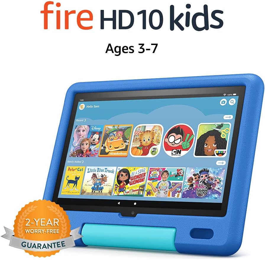 Amazon Fire HD 10 Kids tablet, 10.1", 1080p Full HD, ages 3–7, 32 GB, Sky Blue