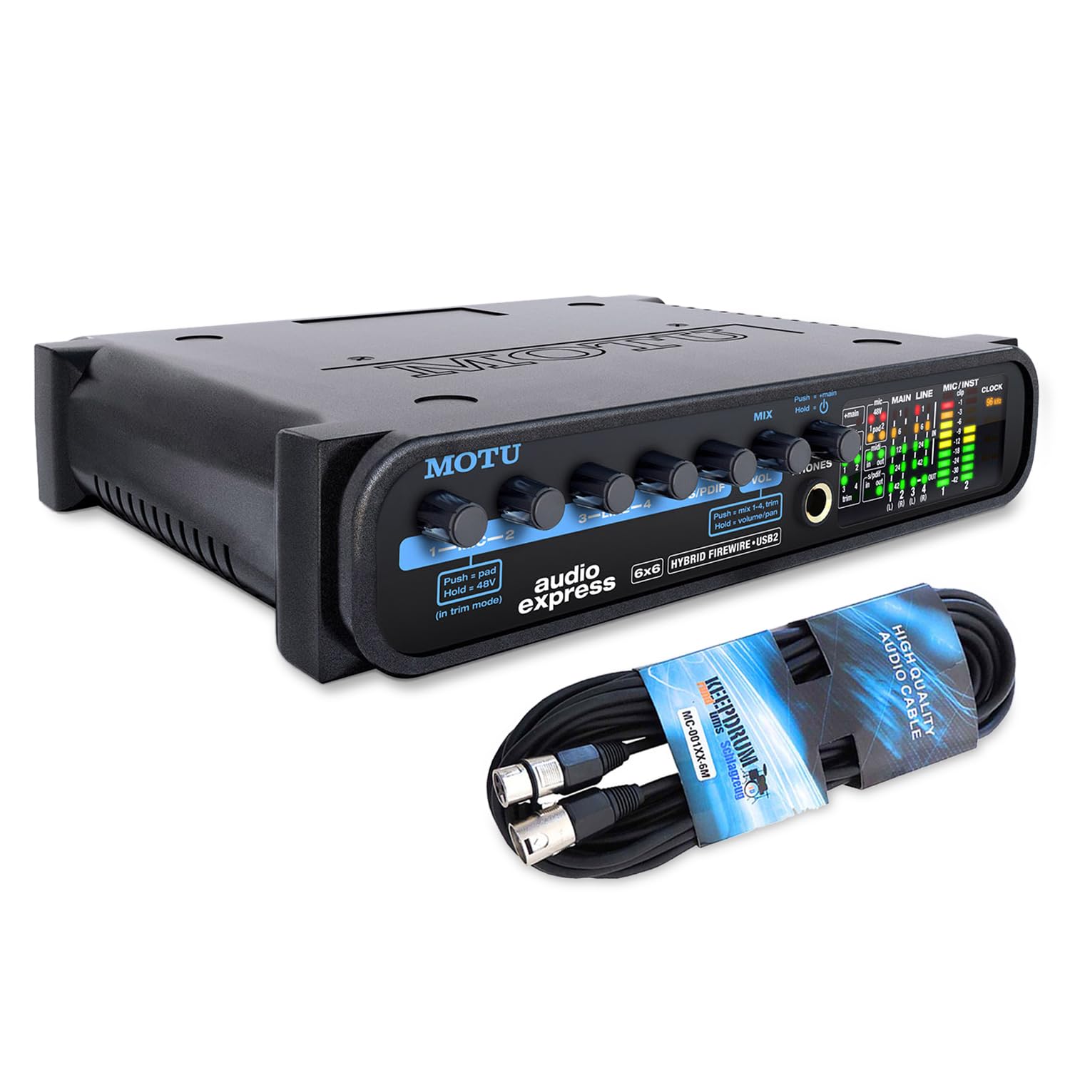 Motu Audio Express Hybrid 6 x 6 canali interfaccia audio Firewire USB standalone con cavo keepdrum XLR