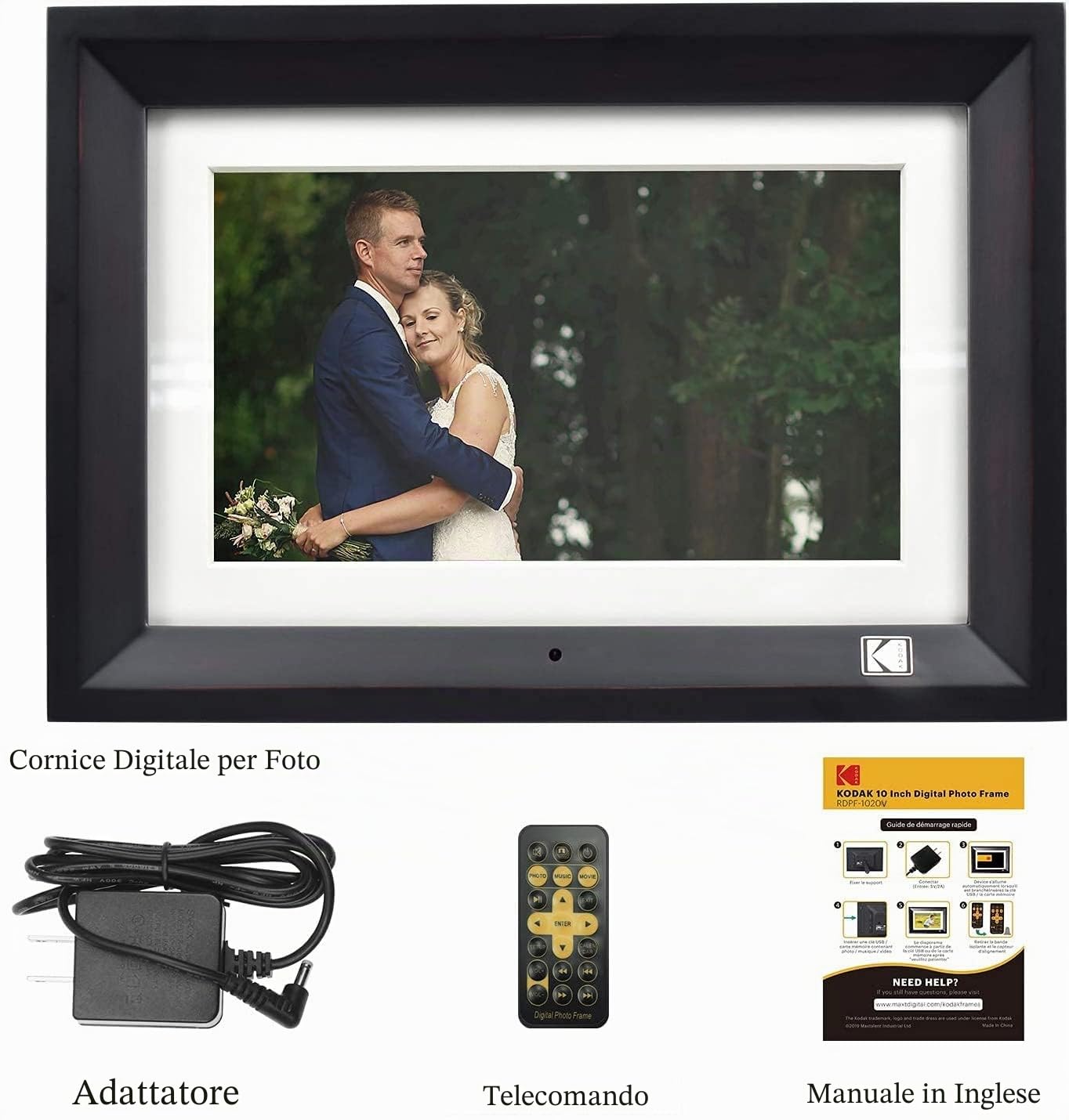 Cornice Digitale 10.1 Pollici,1280 x 800 FHD IPS, Cornice Elettronica per Foto 16:10, Foto, Musica, Lettore video, Calendario, Allarme, Supporto Scheda USB/SD con telecomando