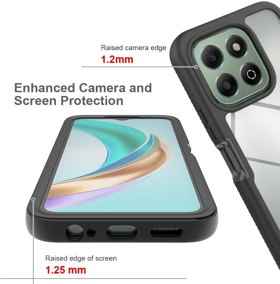 Honor X6B Case with Built-in Screen Protector 360 Degree Full Body Shockproof Protection Cover Bumper Transparent Back Phone Case for Honor X6B Shockproof Slim Fit Cover Black