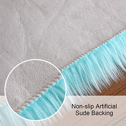Softlife Blue Faux Fur Sheepskin Chair Cover Seat Cushion Pad Super Soft Area Rugs for Living Bedroom Sofa Dorm (1.6ft x 1.6ft, Light Blue) — view 6
