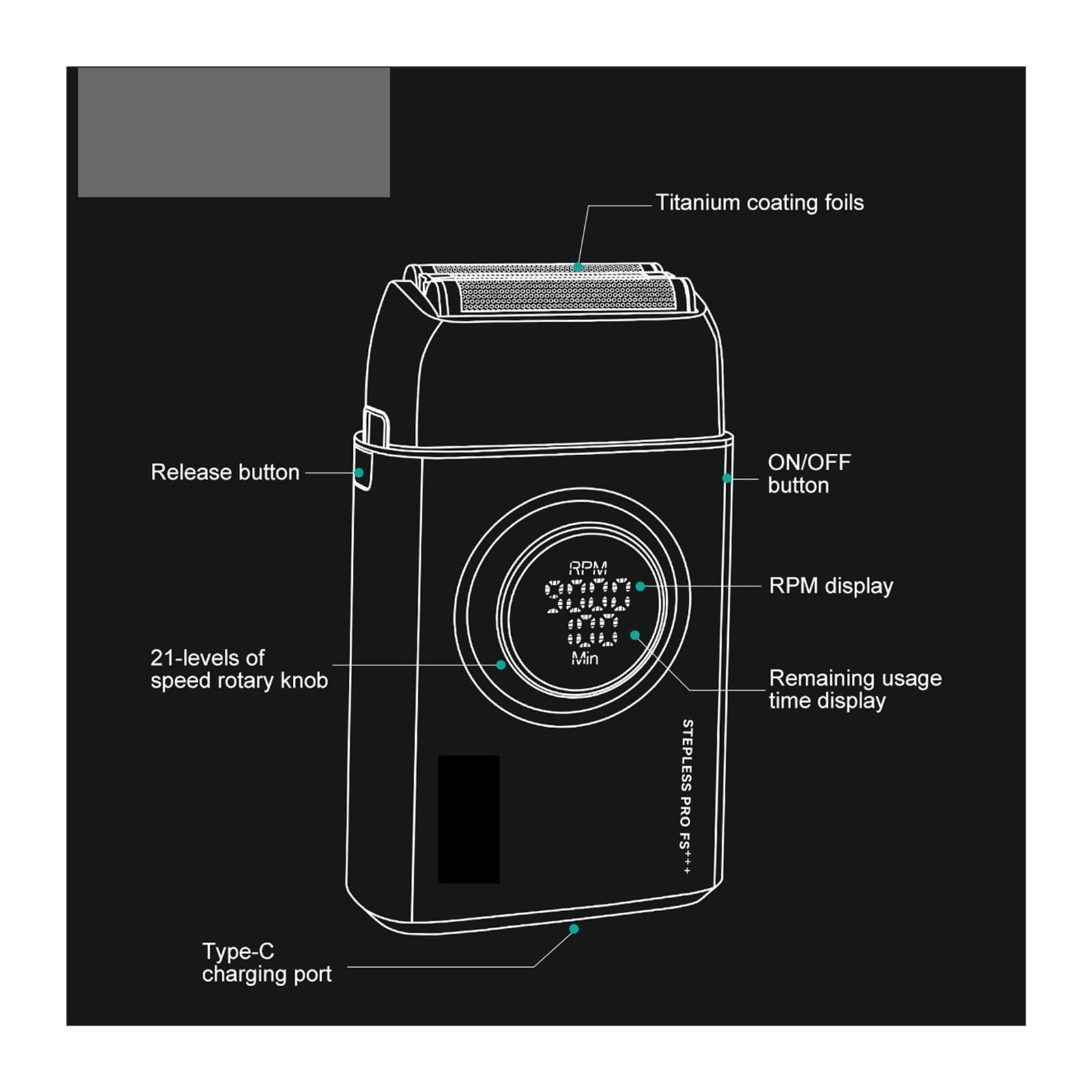 Adatto per rasoio elettrico professionale da uomo – Regolabarba portatile con motore alternativo da 9000 giri/min e display (BIack)