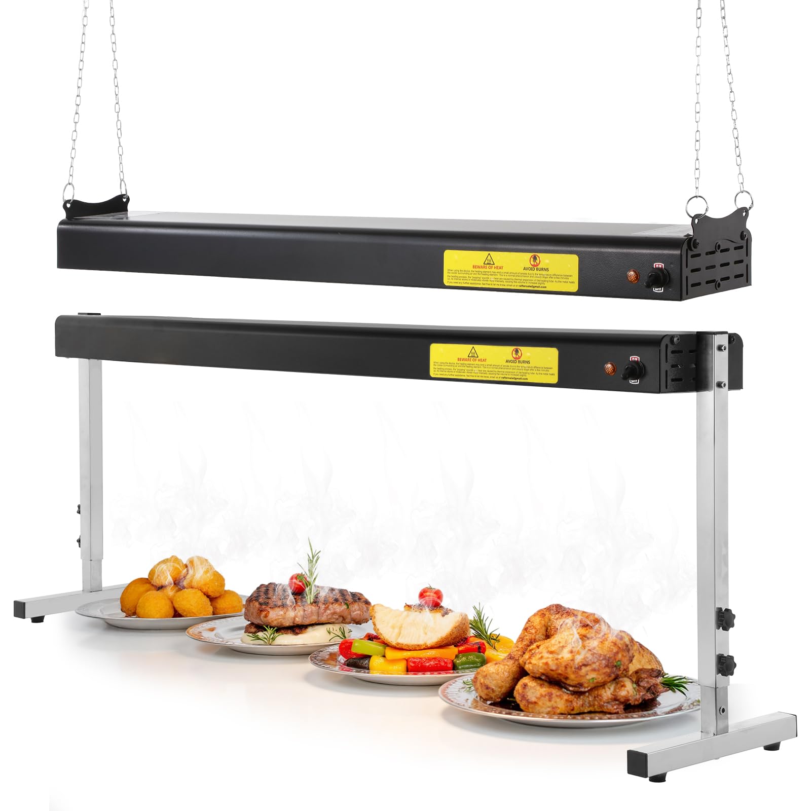 48-Inch Food Heat Lamp, 1350W Commercial Food Warmer Lamp Electric Strip Heater Overhead Stainless Steel Heat Lamps for Buffet Restaurant Parties Catering, Black 115V