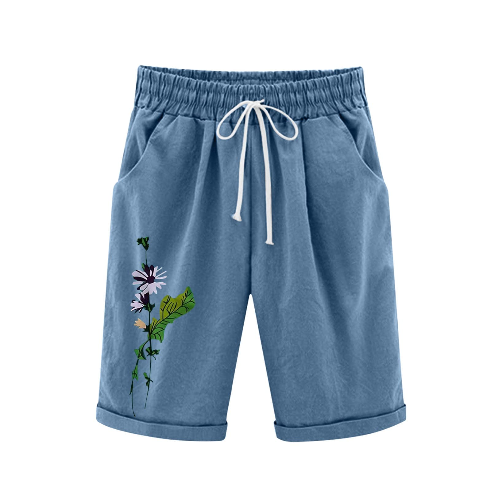 NUSGEAR 2022 Pantalones Corto Mujer Elástico algodón y Lino Playa Short con Bolsillo cordón Talla Grande cómodo Verano Casual Yoga Gimnasio Ejercicio Deportivo Degradado impresión Pantalones Cortos