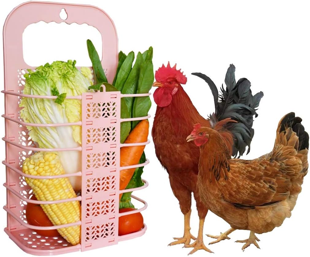 Chicken Vegetable Basket Chicken Veggie Ball Fruit Veggie Hanging Feeder Toy for Hens Chicken Coop Toys for Hens Pink