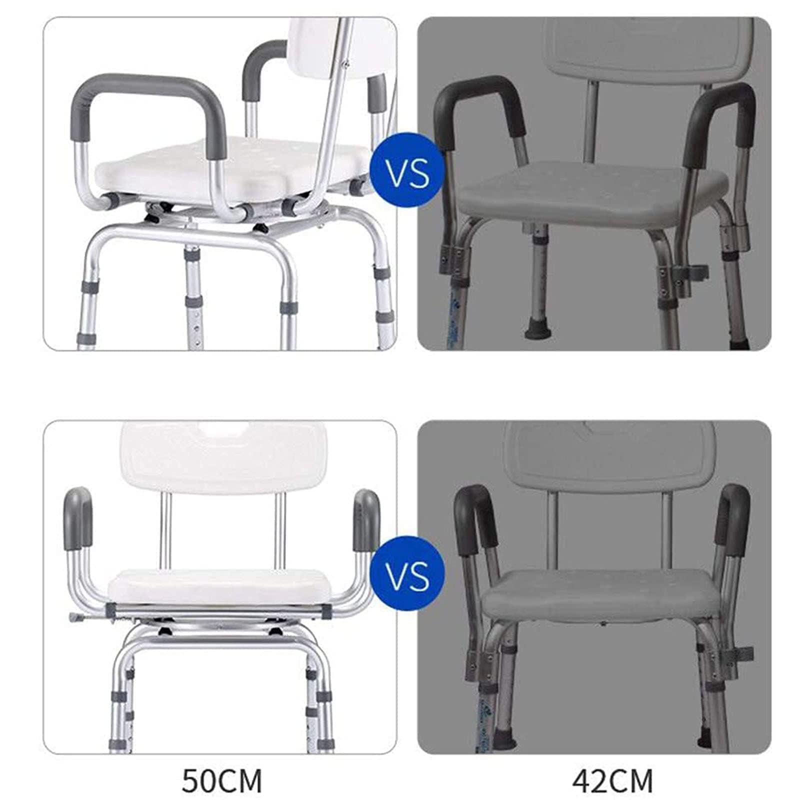 Silla de Ducha para Personas Mayores, Altura Ajustable con Brazos y Asiento de Ducha Trasero, en Forma de U, Recorte para la Ayuda del Taburete de Ducha, Giratorio Asiento de baño