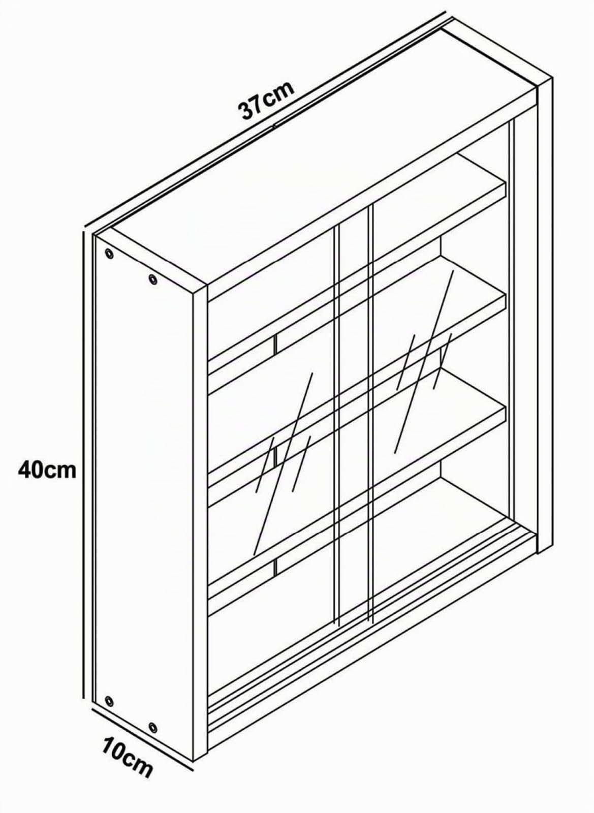 VCM Vetrina a Muro Agisa S Faggio, H. 40 x B. 37 x T. 10 cm, 3 Ripiani, 4 Scomparti, Vetro, Montaggio a Parete