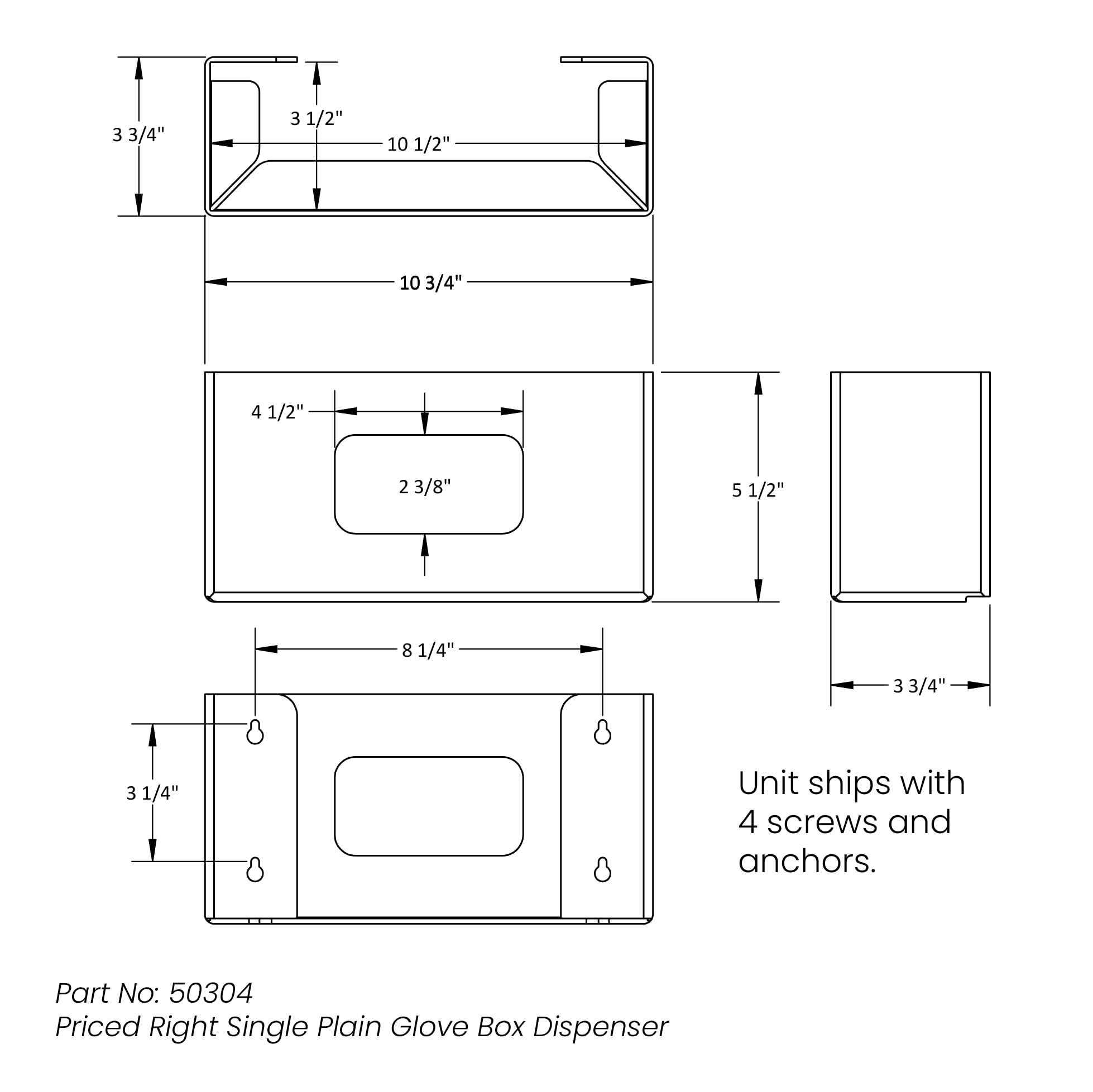 TrippNT 50304 Priced Right Single Glove Box Dispenser Plain Front, 3.88" Length x 10.75" Width x 5.5" Height