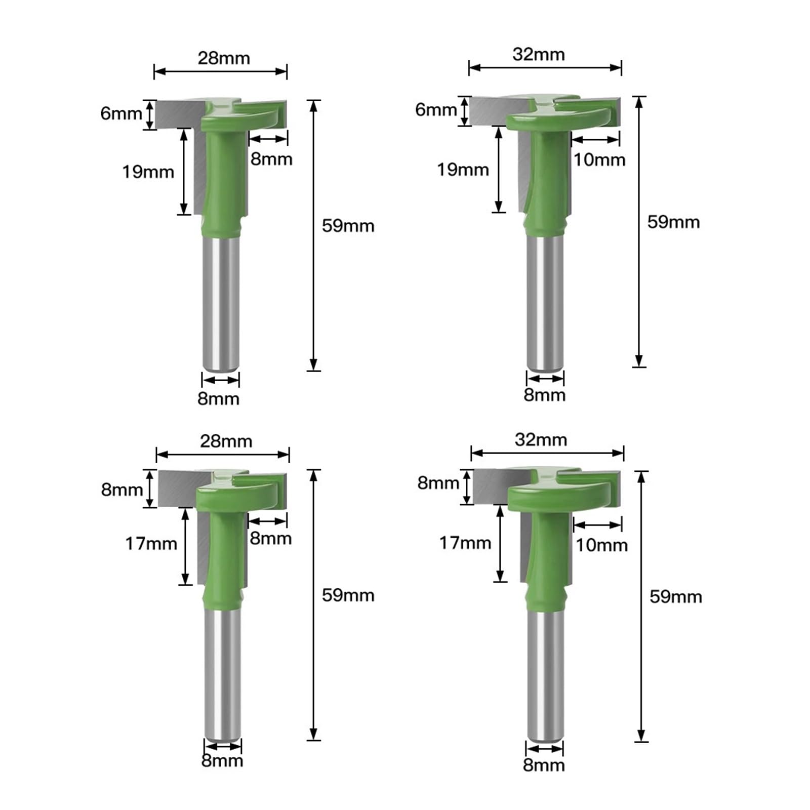 1/4 Sztuk 8mm Shank T-slot Router Bit Frezowanie Prosta Krawędź Frez Do Dłutowania Uchwyt Tnący Drewna Narzędzia Obróbki(4PCS 8mm shank)
