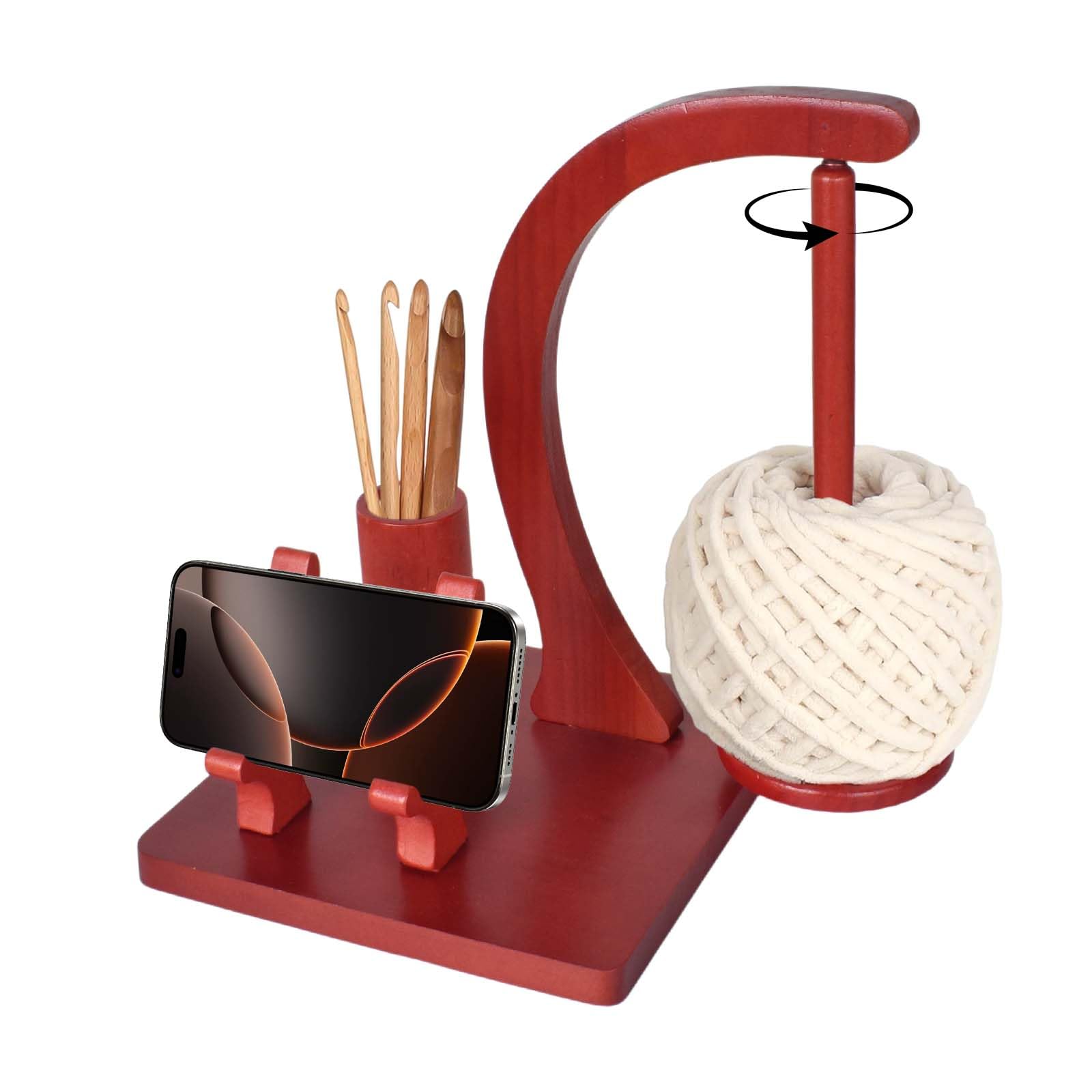 Supporto in Legno per Fili,Porta-Gomitolo con Supporto per Telefono,Magnetico Multifunzionale per Lana, Raccoglitore per Fili da Uncinetto e Lavoro a Maglia