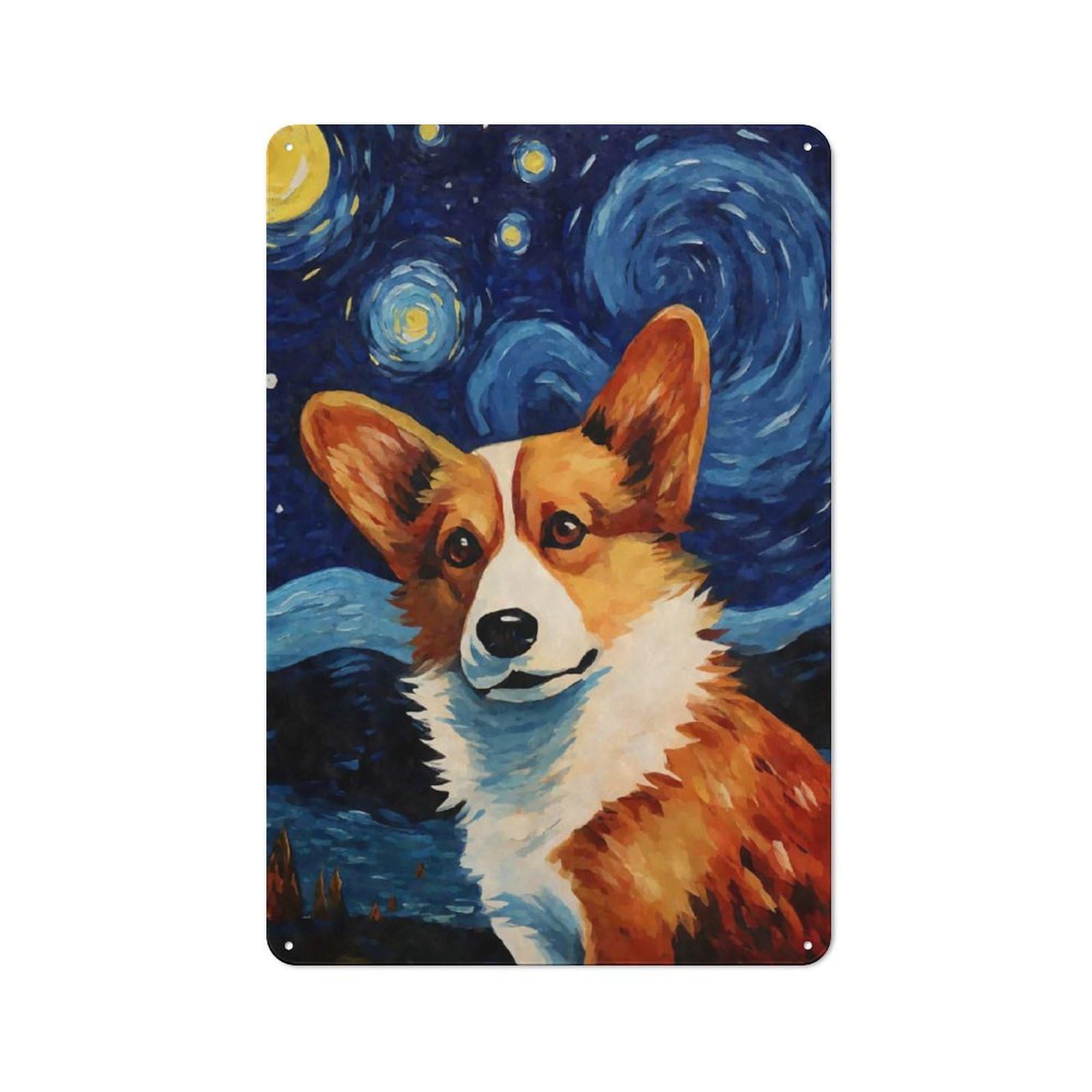 Junmoney Style-10 Welsh Corgi Starry Night Industrial-Style Metal Sign 30X20cm For Living Room Wall, For Collectors Decorating Living Rooms And Feature Walls