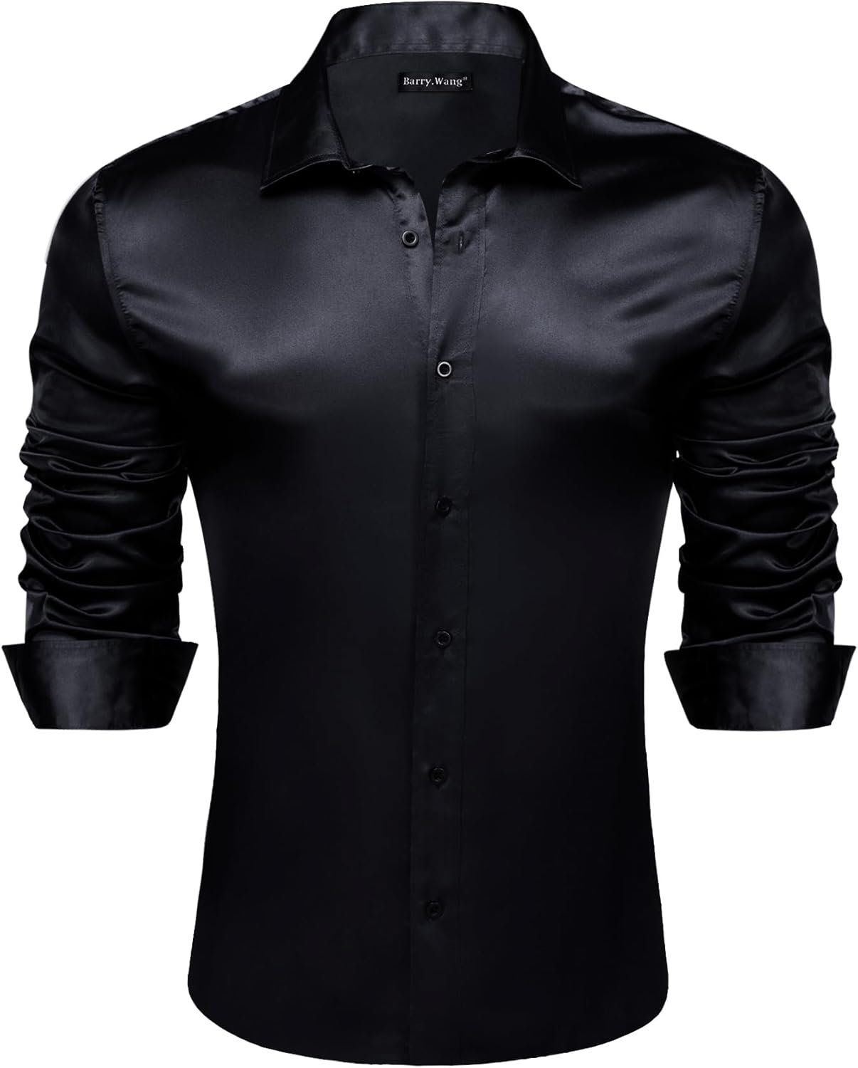 Barry.Wang Mens Stretch Dress Shirts Solid Long Sleeve Button Down Shirts Formal Casual Business Prom Party Wedding - Image 2