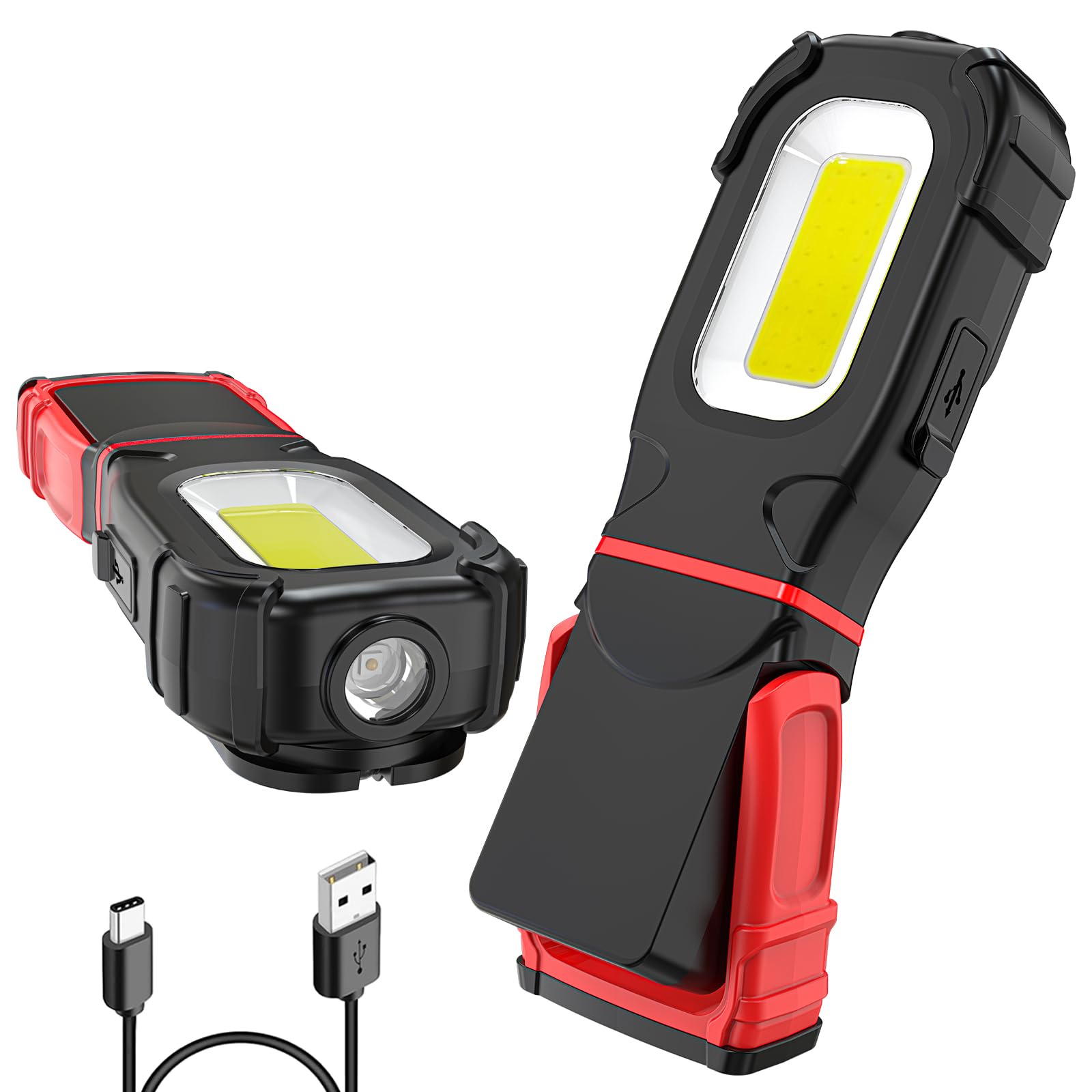 Lampe de travail LED, lampe de poche, lampe de travail 360° pivotante avec 3 modes d'éclairage, lampe d'atelier LED avec base magnétique et crochet, lampe d'inspection COB pour réparation