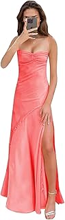 Spaghetti Straps Bridesmaid Dresses Mermaid Corset Prom Dress Side Slit Satin Long Formal Gowns - Buy now