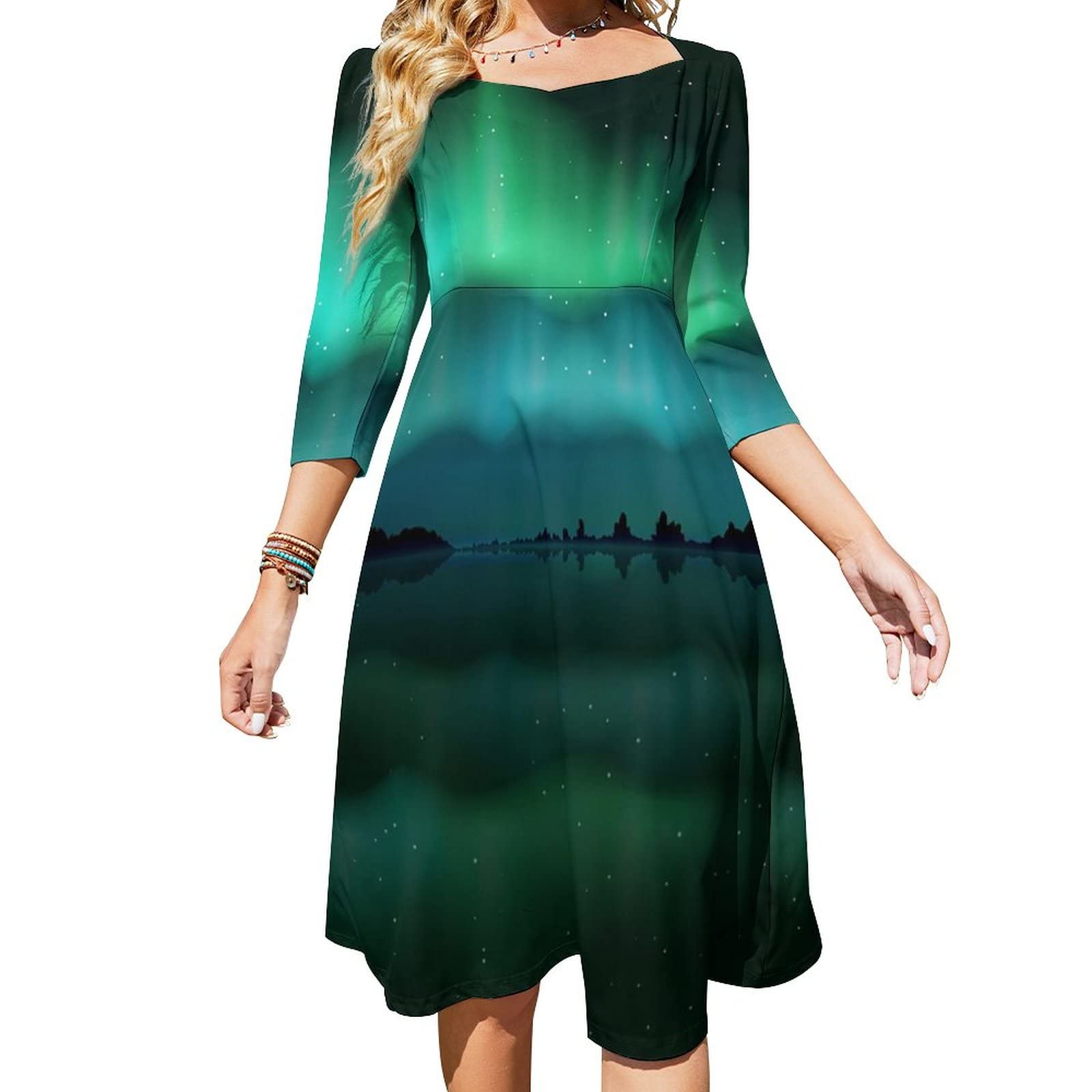 Northern Lights Aurora Borealis Women's Summer Casual Dress V-Neck
