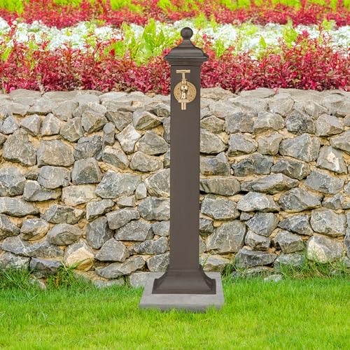 Relaxdays Standbrunnen Antik, mit Wasserhahn, HBT 71x17x21cm, Wasserzapfsäule Garten, Terrasse, Zierbrunnen, Dunkelbraun