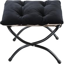 15" Foldable Foot Stool Ottoman with Metal Frame - Washable Black Upholstered Indoor/Outdoor Footrest for Living Room, Bedroom, Patio - Space-Saving Compact Design
