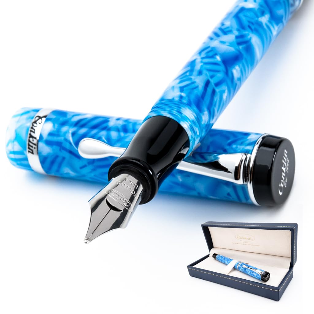 Conklin Duragraph Fountain Pen Ice Blue - Extra Fine Nib, Precision Writing Instrument with Cool Blue Finish